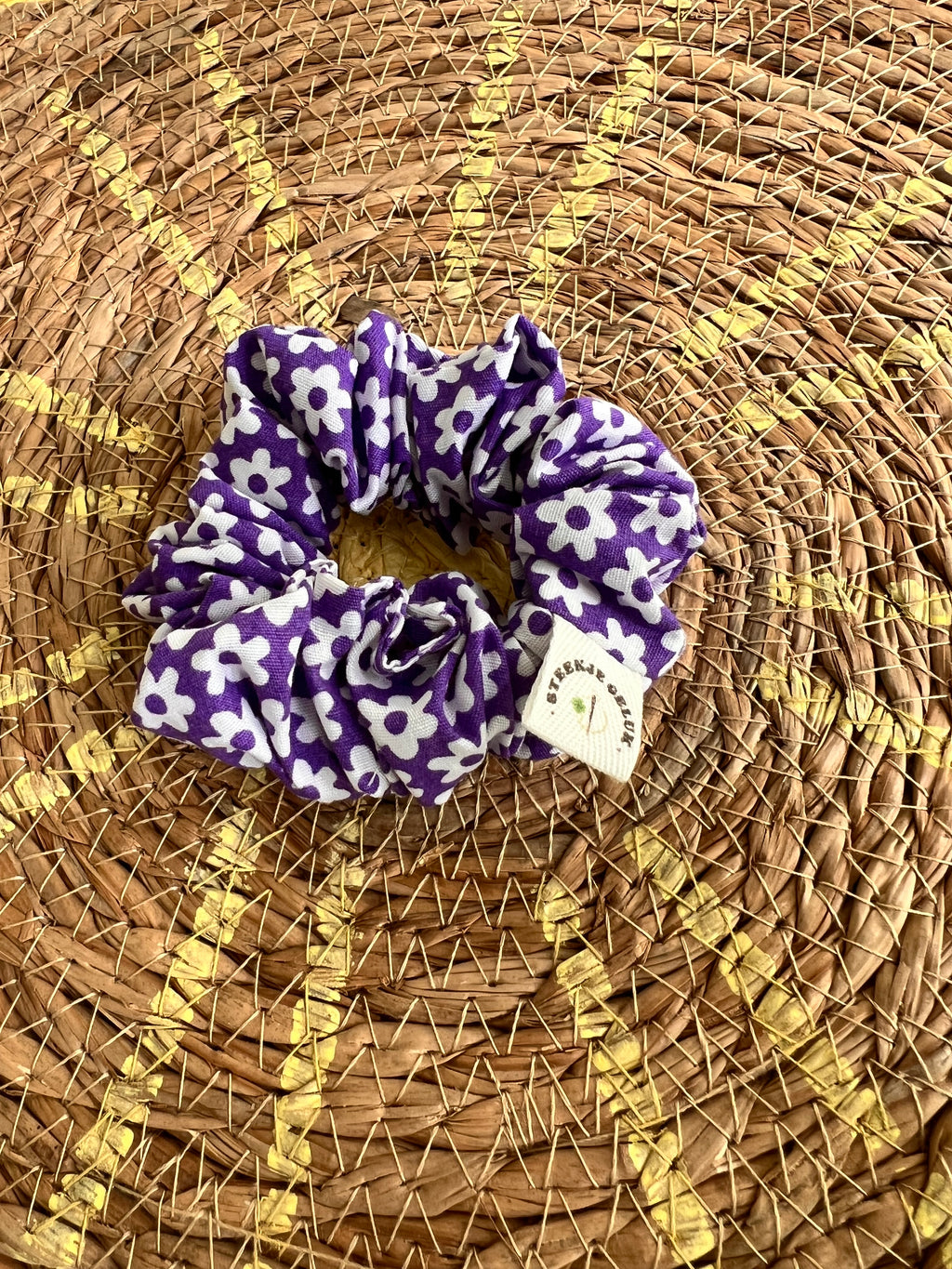 Scrunchie paars bloemen