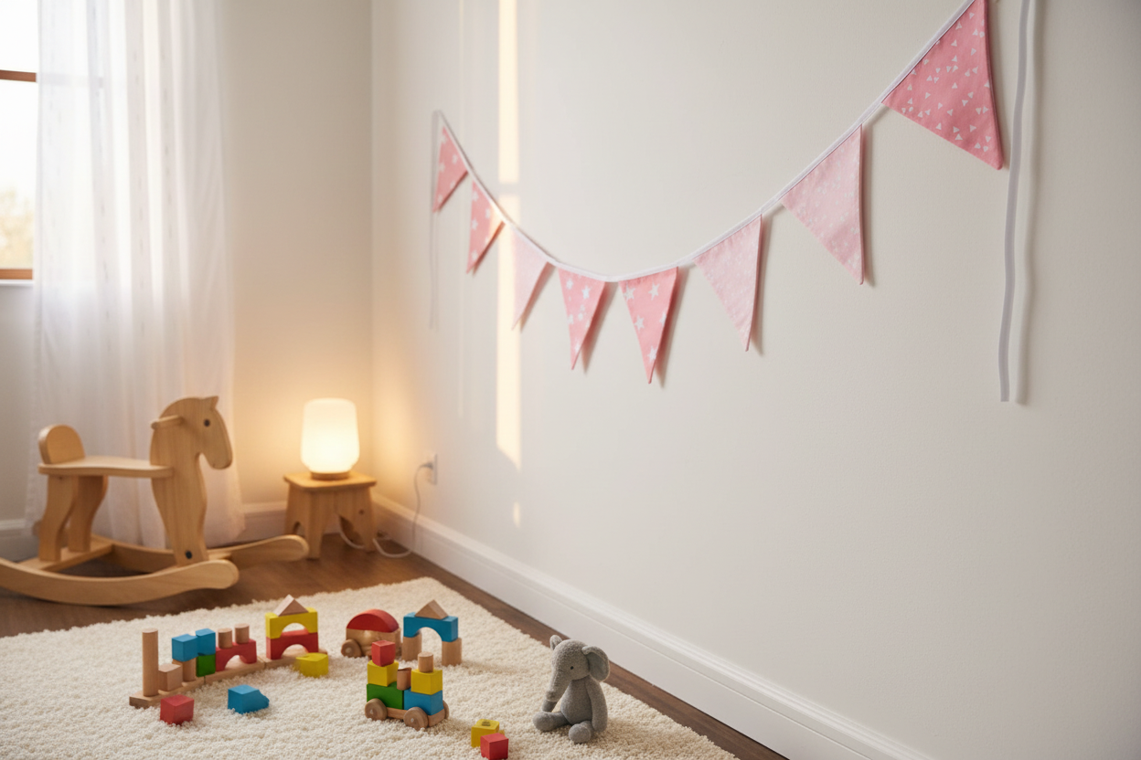 Roze vlaggenlijn in kinderkamer